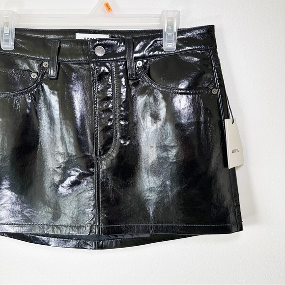 Agolde Recycled Leather Liv Mini Skirt in Black Patent NWT - Picture 2 of 7